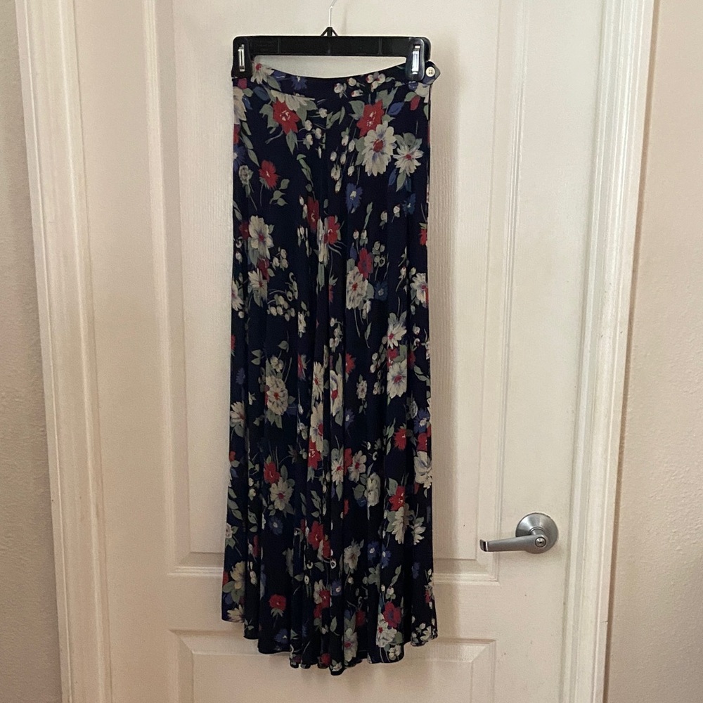 Ralph Lauren Dark Blue Floral A-Line Skirt